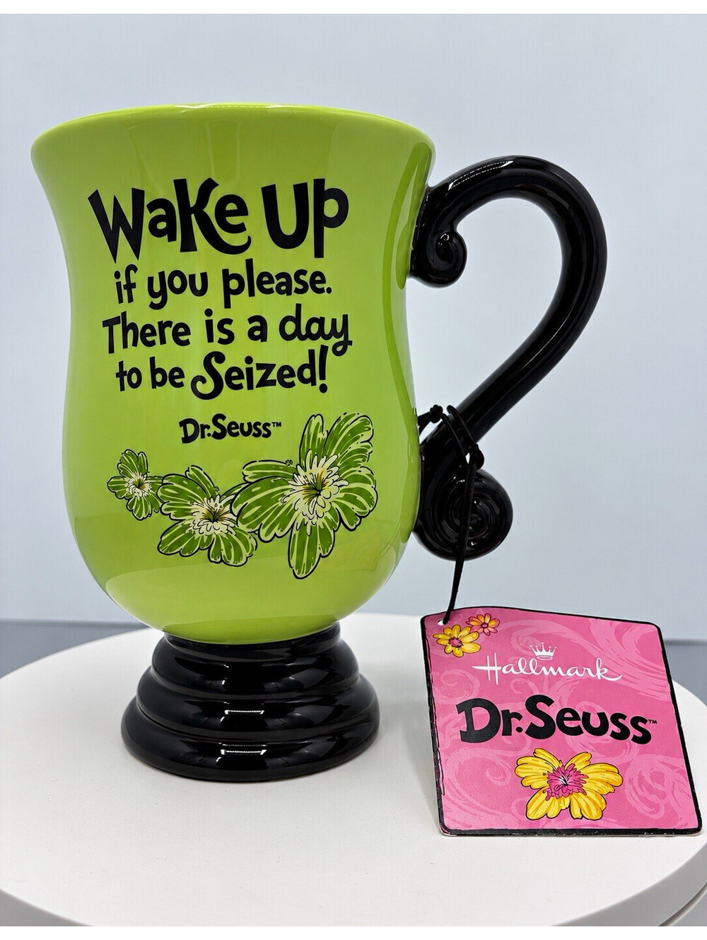 Hallmark Dr. Seuss Green/Black Ceramic Pedestal Coffee Mug 6.5 in "Wake Up"